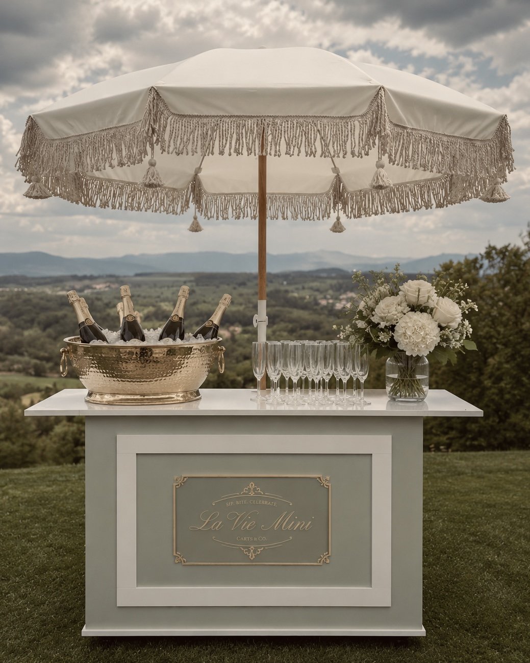 Prosecco cart with mountain view